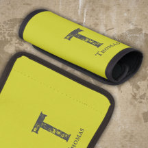 Acid green solid colour grey initials and name