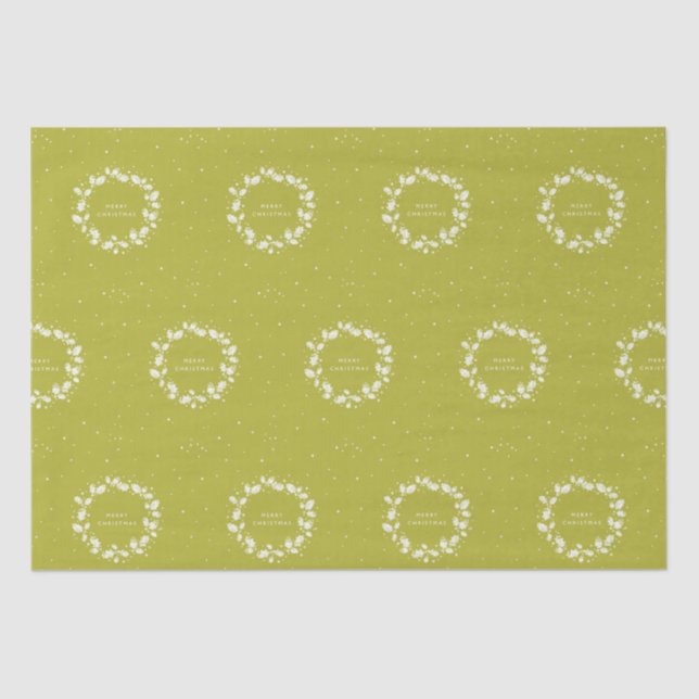 Acid Green + White Merry Christmas Holly Wreath Tissue Paper (Front)