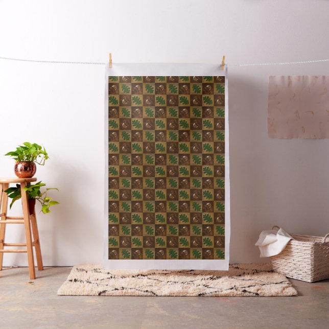 Acorn and Oak Leaf Chequerboard Pattern Fabric (In Situ)