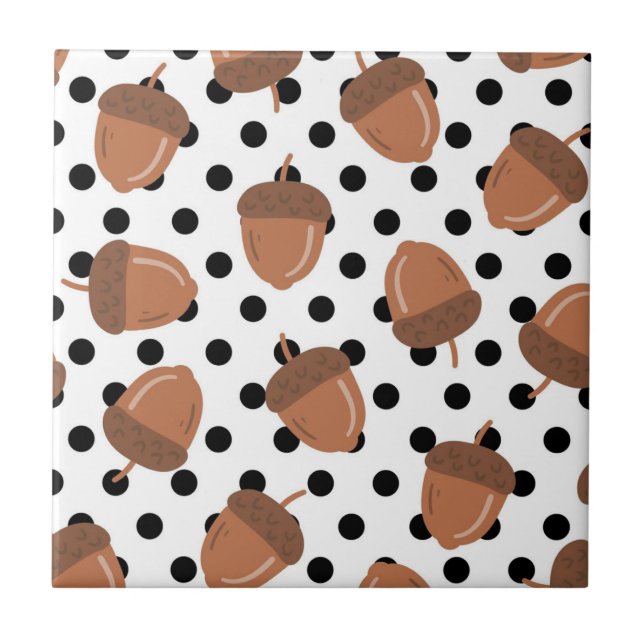 Acorn Black Dots Autumn Y2K Pattern  Ceramic Tile (Front)
