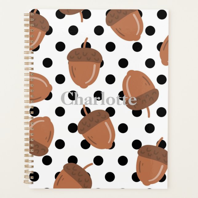 Acorn Black Dots Autumn Y2K Pattern  Planner (Front)