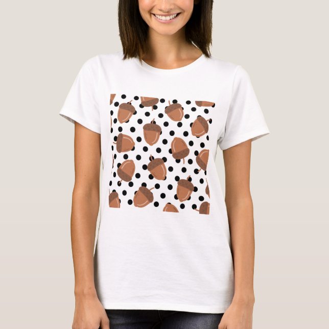 Acorn Black Dots Autumn Y2K Pattern  T-Shirt (Front)