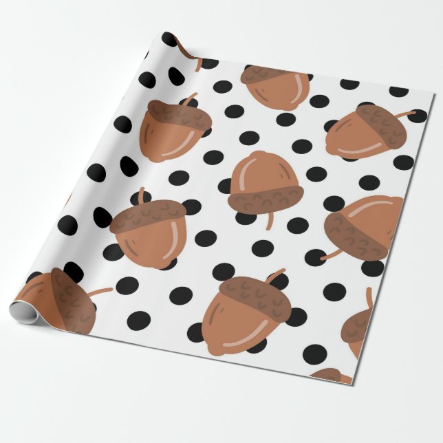 Acorn Black Dots Autumn Y2K Pattern  Wrapping Paper (Unrolled)