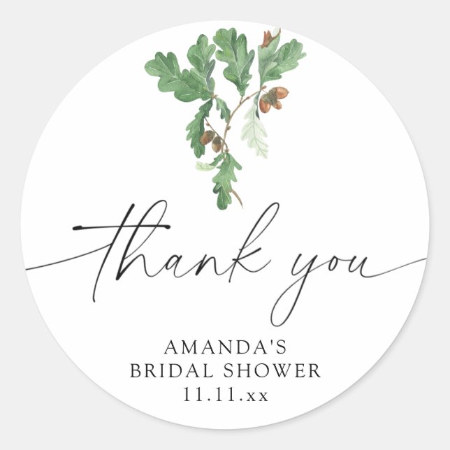 Acorn branch bridal shower classic round sticker (Front)