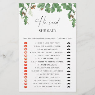 Acorn branch - He said she said bridal shower game