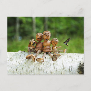 Acorn Elf Family on a Forest Log Postcard
