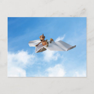 Acorn elf flies on a paper swallow postcard
