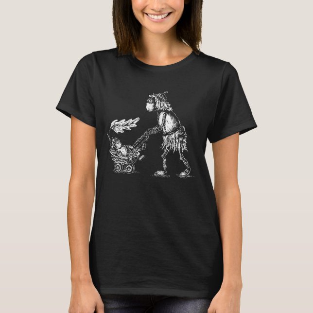 Acorn elf girl and pram illustration T-Shirt (Front)