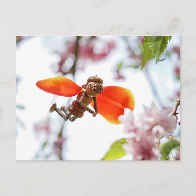 Acorn elf girl as tulip fairy spring postcard (Front)