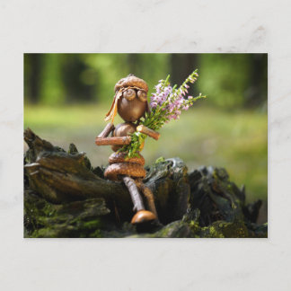 Acorn elf girl with flowers postcard