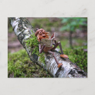 Acorn Elf Reading on a Birch Log Postcard