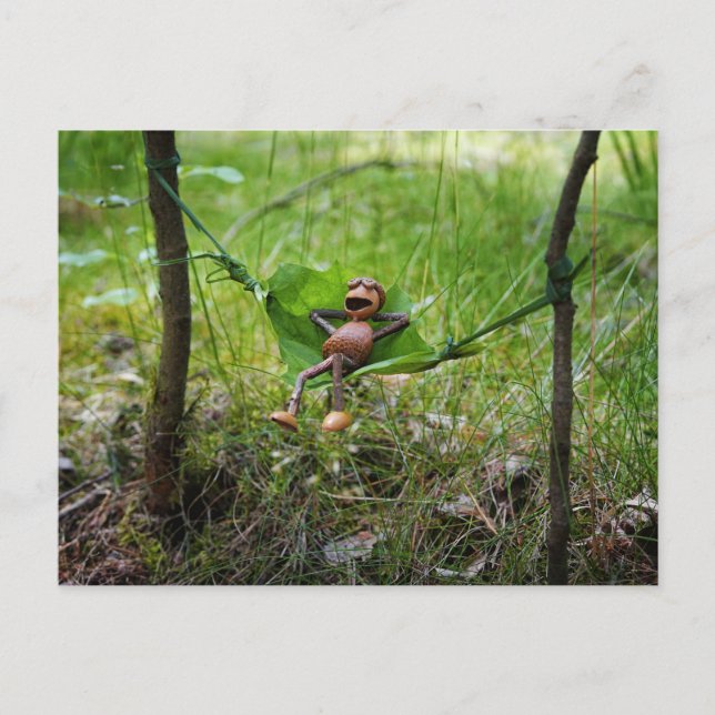 Acorn Elf Relaxing in Leaf Hammock Postcard (Front)