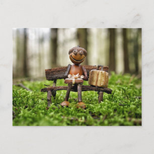 Acorn elf resting in the forest - birthday card 