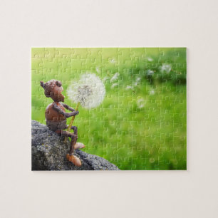 Acorn elf rider blowing to blowball jigsaw puzzle