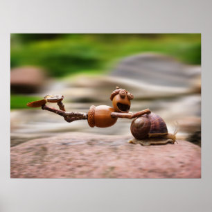 Acorn elf riding on the snail poster