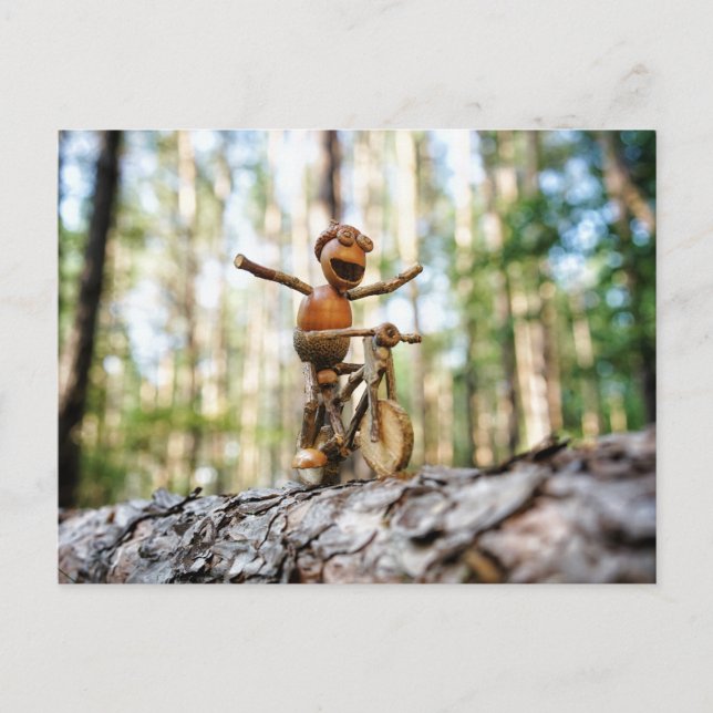Acorn elf riding the bike without holding  postcard (Front)