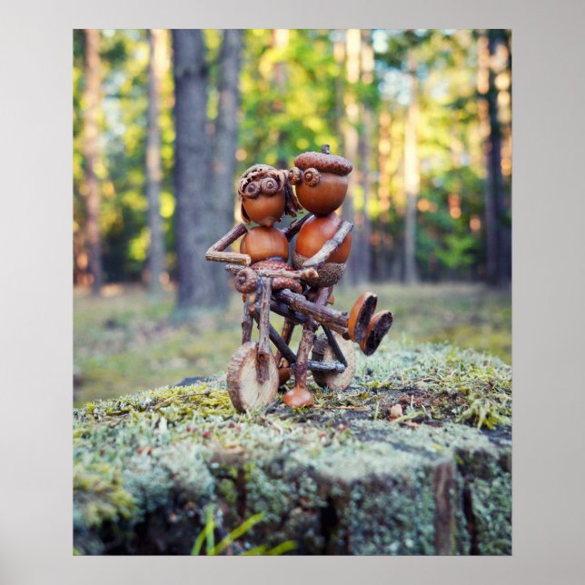 Acorn elf with his girl on the bicycle poster (Front)