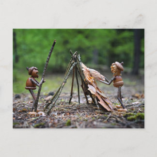 Acorn Elves Building a Teepee Postcard