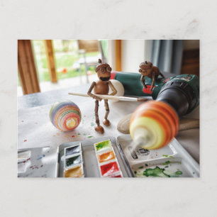 Acorn elves decorating Easter eggs Easter Postcard