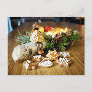 Acorn elves eating Christmas gingerbreads  Postcard