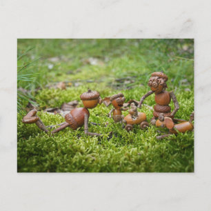Acorn elves family in the moss - family postcard