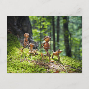 Acorn elves family on a walk postcard