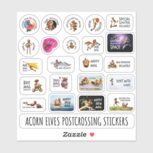 Acorn elves funny priority postcrossing stickers