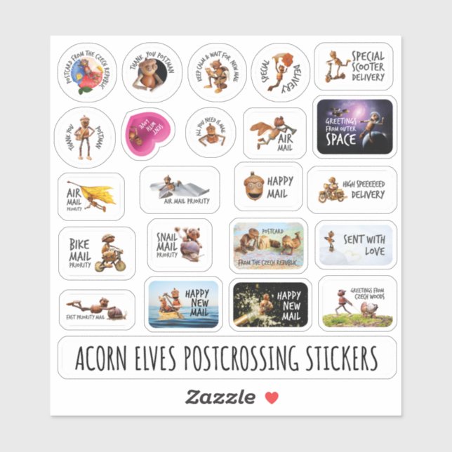 Acorn elves funny stickers for postcrossing (Sheet)