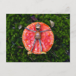 Acorn elves like Leonardo laying on the mushroom  Postcard