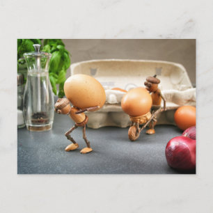 Acorn elves steal eggs in the kitchen Easter  Postcard