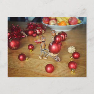 Acorn elves with Christmas decorations - Christmas Postcard
