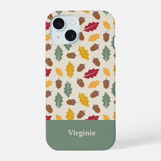 Acorn & Fall Leaves iPhone 15 Case (Back)