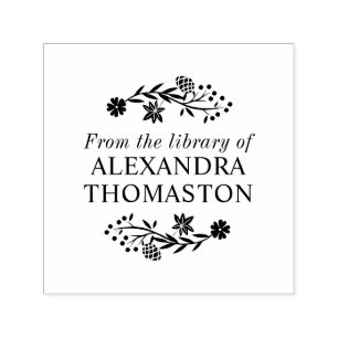 Acorn Flowering Tree Branch Library Book Name Self-inking Stamp