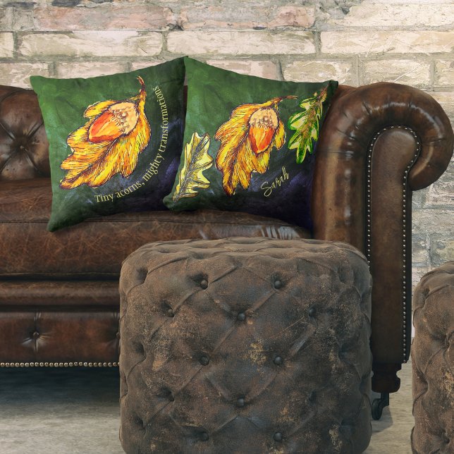 Acorn Golden Olive Autumn Colours Inspirational Cushion (Creator Uploaded)