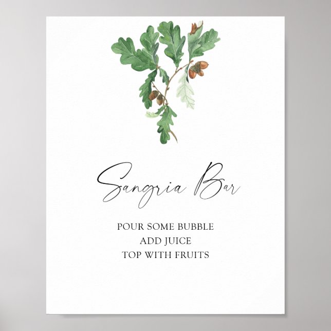 Acorn leaves bridal shower - sangria bar poster (Front)