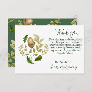 Acorn Oak Funeral Thank You, Sympathy   Card