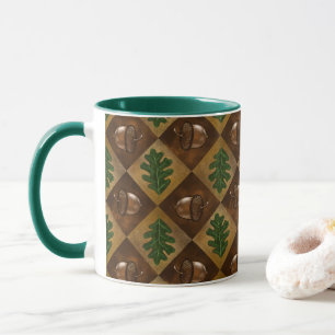Acorn Oak leaf Chequerboard pattern Mug