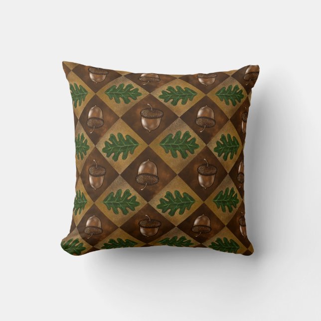 Acorn Oak leaf Chequerboard pattern Throw Pillow (Front)