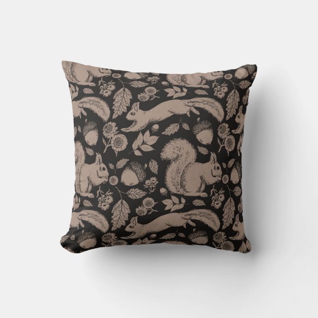 Acorn Squirrel Floral Fall Pillow (Front)