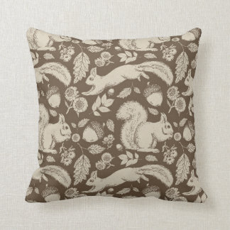 Acorn Squirrel Floral Taupe Ecru Pillow
