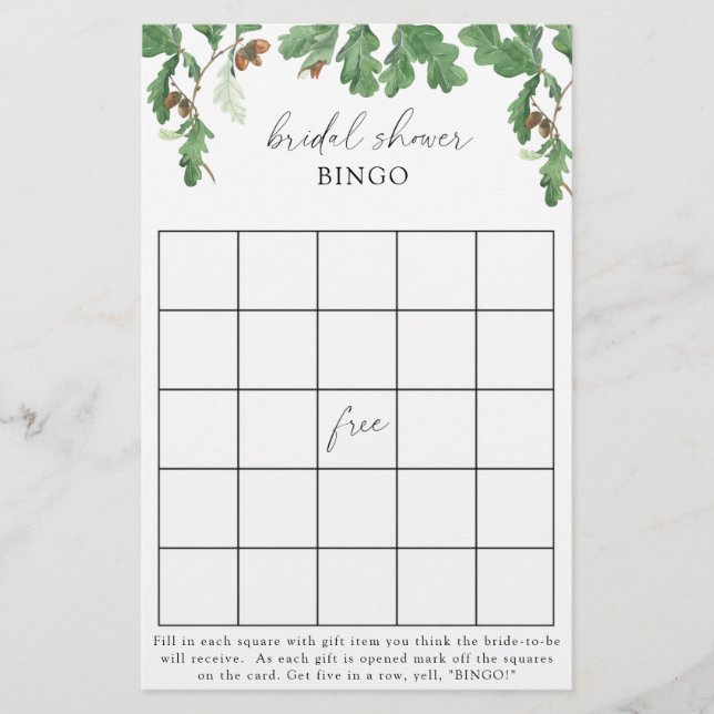 Acorn tree - Bridal shower bingo game (Front)