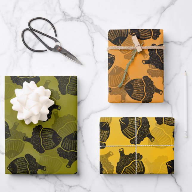 Acorn Woodblock Wrapping Paper Sheet (Front)