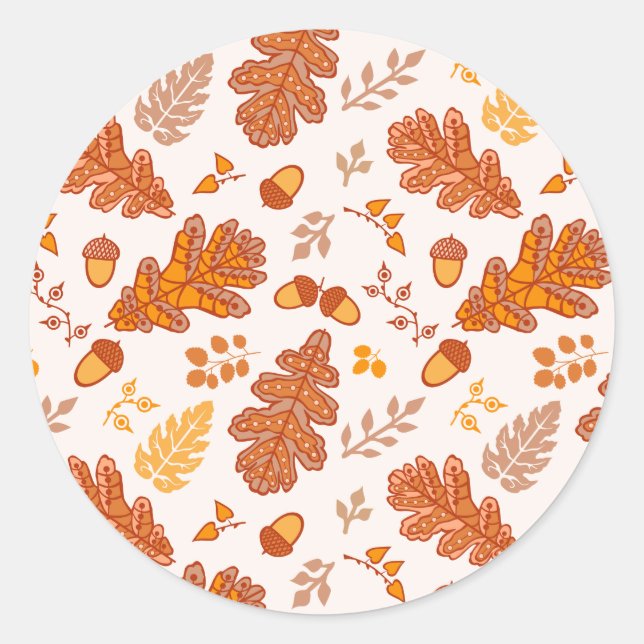 Acorns and Fall Leaves Classic Round Sticker (Front)
