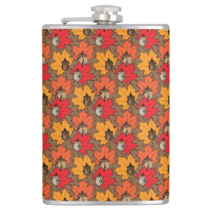 Acorns and leaves V Hip Flask