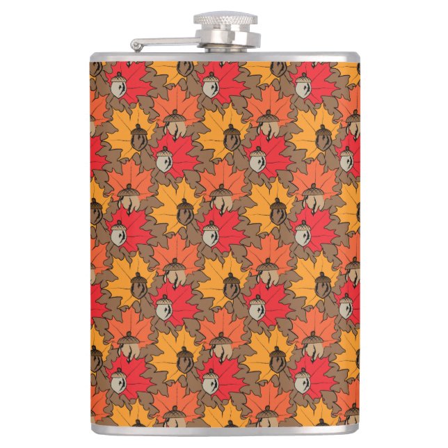 Acorns and leaves V Hip Flask (Front)