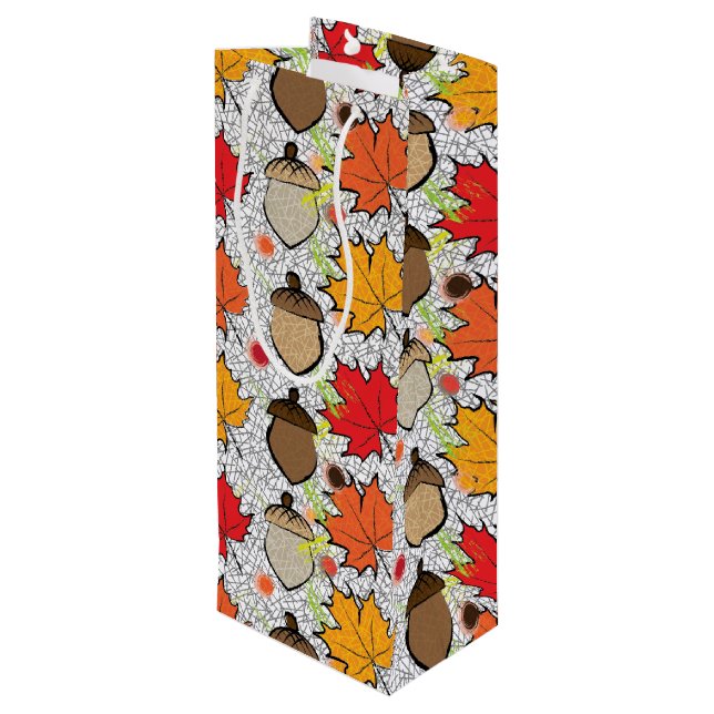 Acorns and leaves VII Wine Gift Bag (Back Angled)