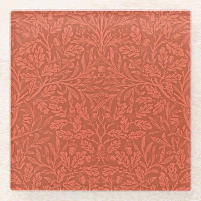 Acorns and Oak Leaves by William Morris Glass Coaster (Front)