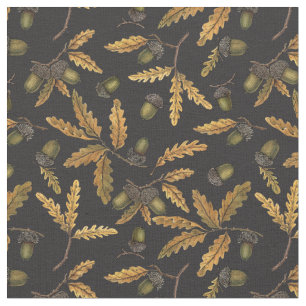 Acorns and oak leaves on black fabric