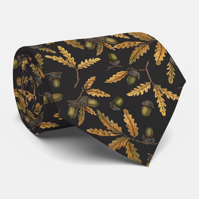 Acorns and oak leaves on black tie (Rolled)