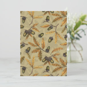 Acorns and oak leaves on ecru